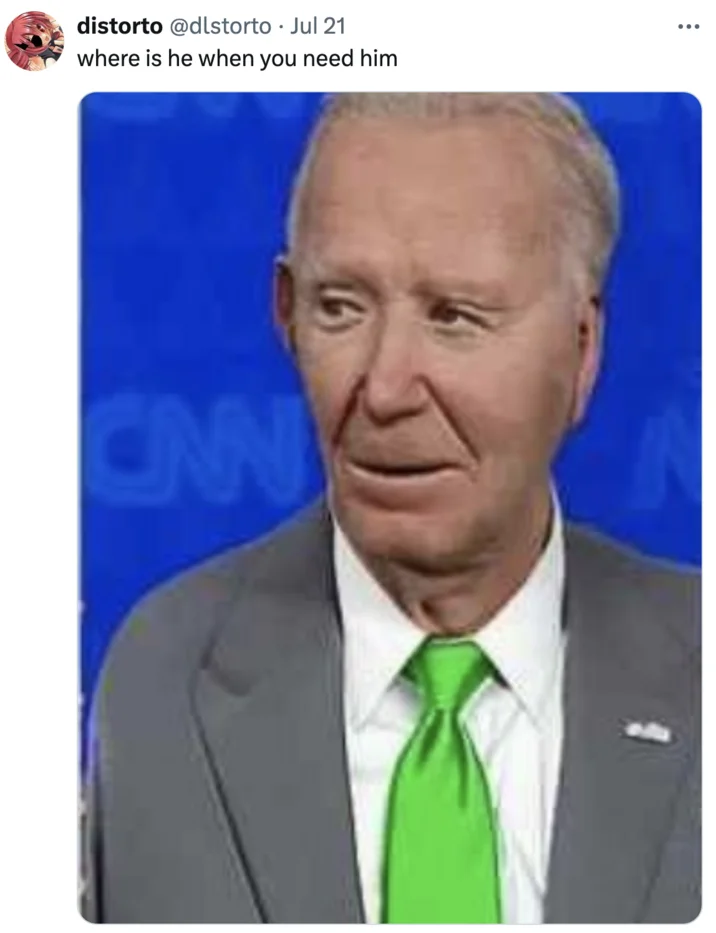 A cropped closeup of Godfrey G. Golden circulated on Twitter/X with the caption 'where is he when you need him.'