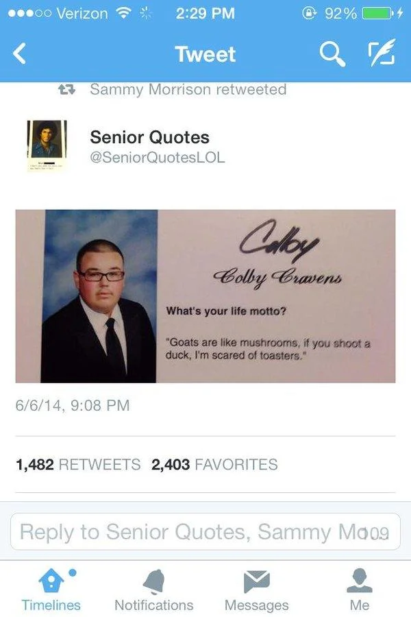 Yearbook quote viral tweet.