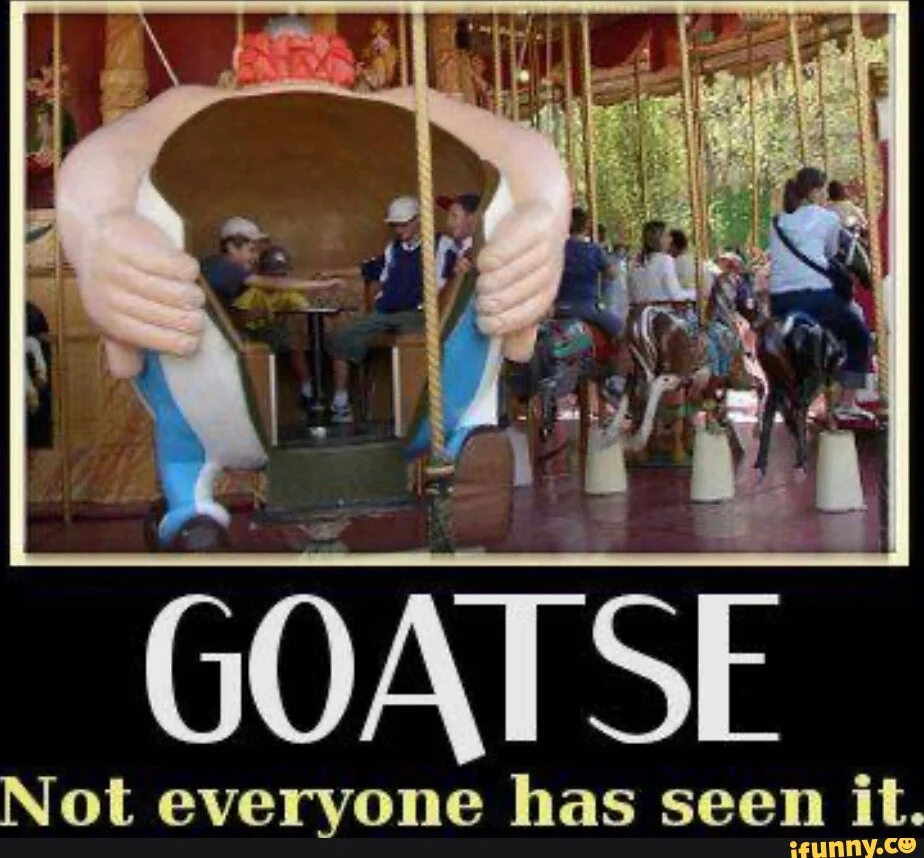 Goatse meme template showing iconic hand gesture framing with 'GOATSE' text