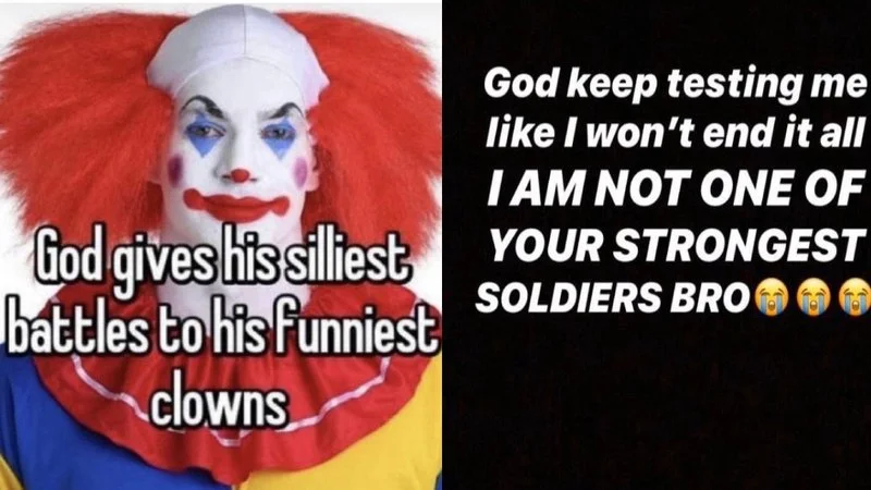 Clown versus anti-motivational collage.