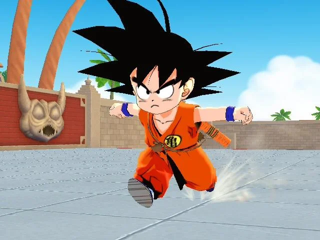 Kid Goku dashes across a Super Smash Bros. stage in a fan-made render.