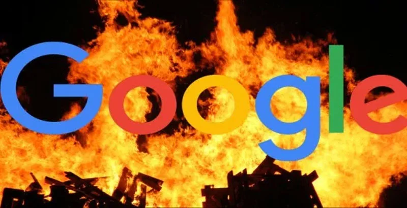 Header image representing the Google Manifesto controversy, depicting the Google logo against flames.