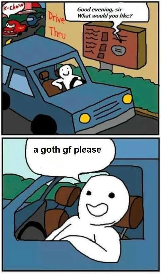 A deep-fried reaction meme sarcastically wishing failure on someone's goth girlfriend hunt.
