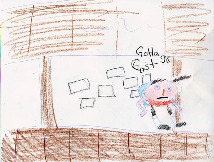 A fan-made crayon interpretation of the 'Gotta Go Fast' Sonic meme.