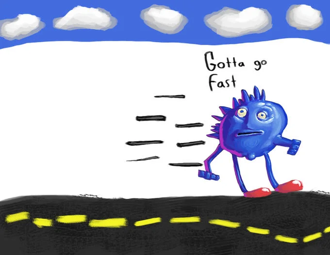 A polished digital art recreation of the original 'Gotta Go Fast' Sonic drawing.