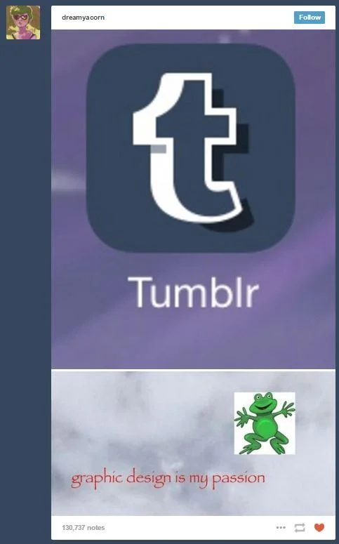 A viral Tumblr post juxtaposing the site's logo with the meme, highlighting how deeply the phrase became associated with the platform.