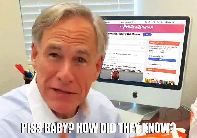 A reaction image imagining Abbott discovering the viral subreddit trend about him.