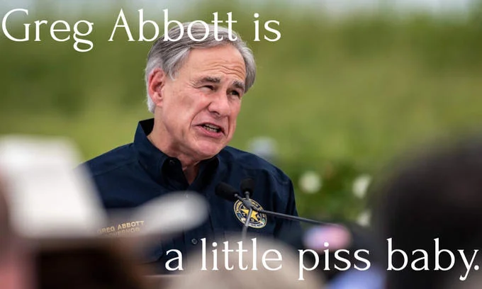 An image macro featuring Governor Abbott himself with the viral phrase overlaid.