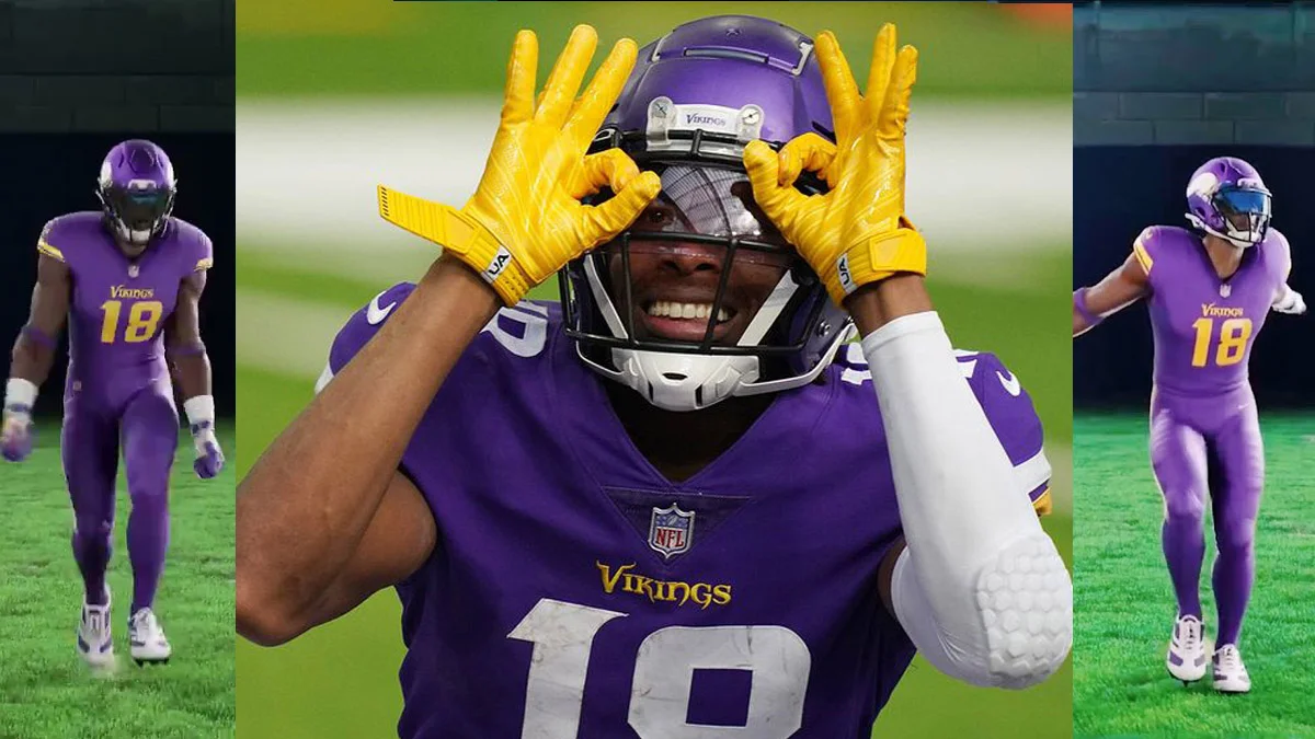 Justin Jefferson of the Minnesota Vikings performing his signature Griddy touchdown celebration.