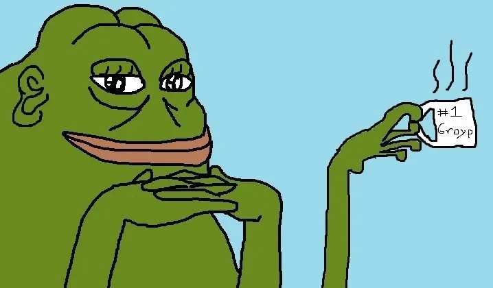The original Groyper illustration depicting the toad character resting his chin on his hands, a defining pose of the meme.