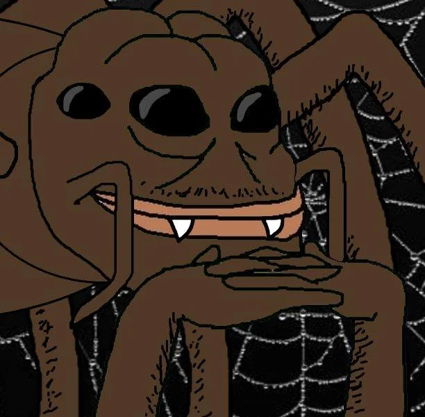 A Halloween-themed spider variant of Groyper, keeping the character's signature pose.