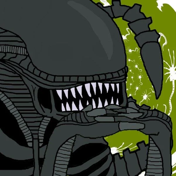 A crossover parody depicting an Alien Xenomorph adopting Groyper's iconic chin-resting pose.