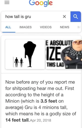 Google search Gru height results.
