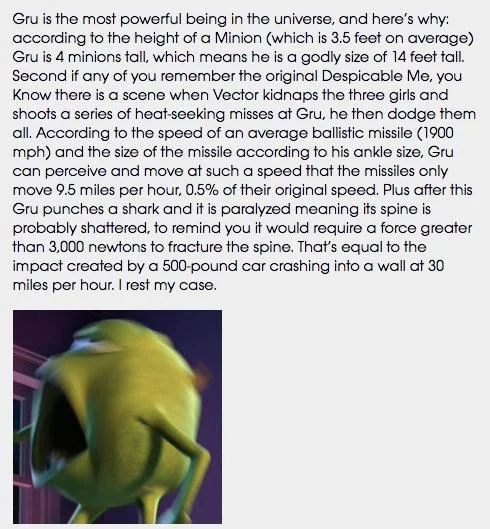Gru height copypasta with Minion.