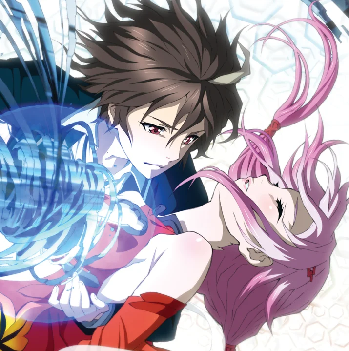 Official key visual of Shu Ouma and Inori Yuzuriha, the main characters of the anime Guilty Crown.