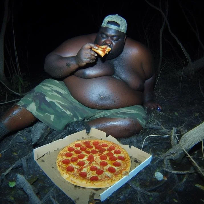 Core Gumbo Slice imagery featuring the character enjoying pizza in a nighttime outdoor setting.