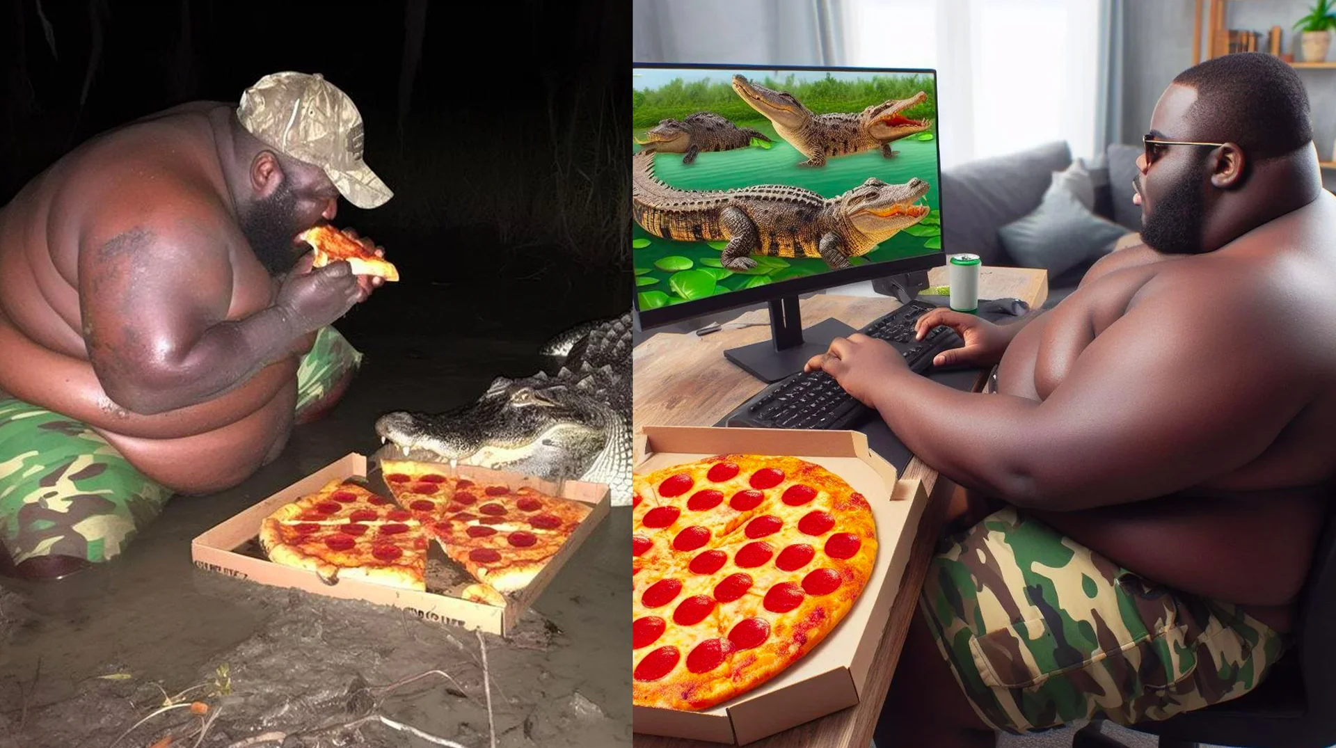 The iconic Gumbo Slice meme format comparing swamp life with online behavior.