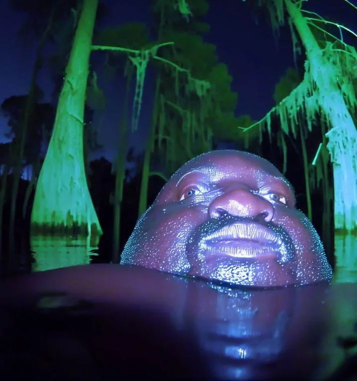 A Gumbo Slice variation depicting the character lurking in a Louisiana swamp at night.
