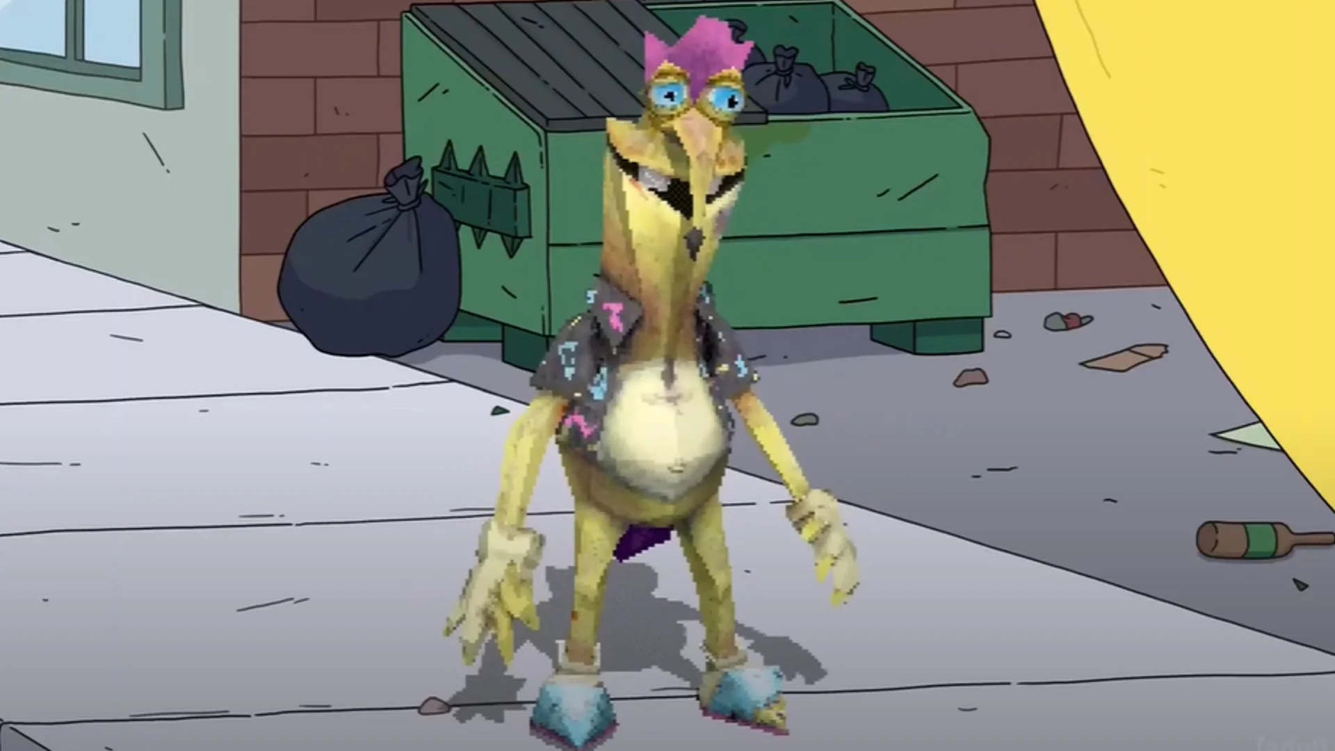 Gwimbly as he appears in his debut episode of Smiling Friends, rendered as a deliberately low-quality PS1-style 3D model.