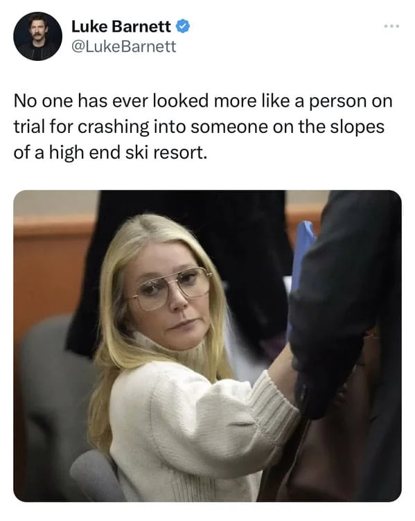 Ski Trial: composed demeanor observation tweet.