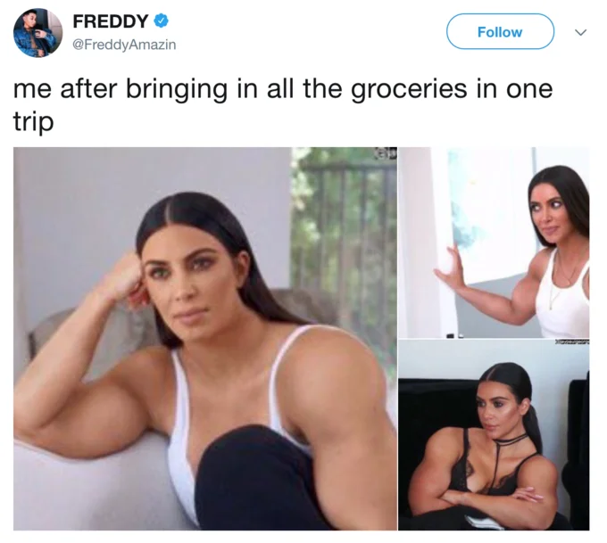 A Gym Kardashian-style photoshop applied to Kendall Jenner, showing how the muscle-editing joke spread across the Kardashian-Jenner family.