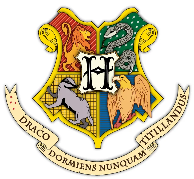 The Hogwarts School of Witchcraft and Wizardry crest displaying the four house symbols.