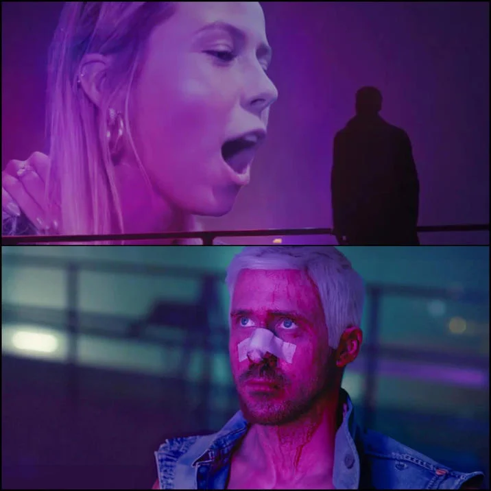 A popular meme edit pairing the Hawk Tuah moment with a bruised Ryan Gosling as the implied target.