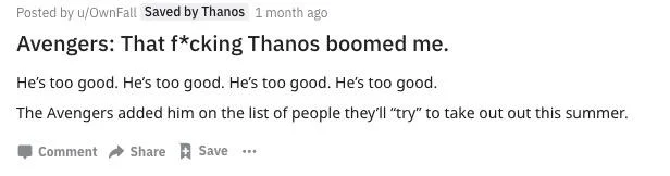 He Boomed Me extended to Avengers fictional scenario.