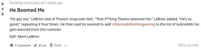 Titled Reddit post showing He Boomed Me applied to pop culture.