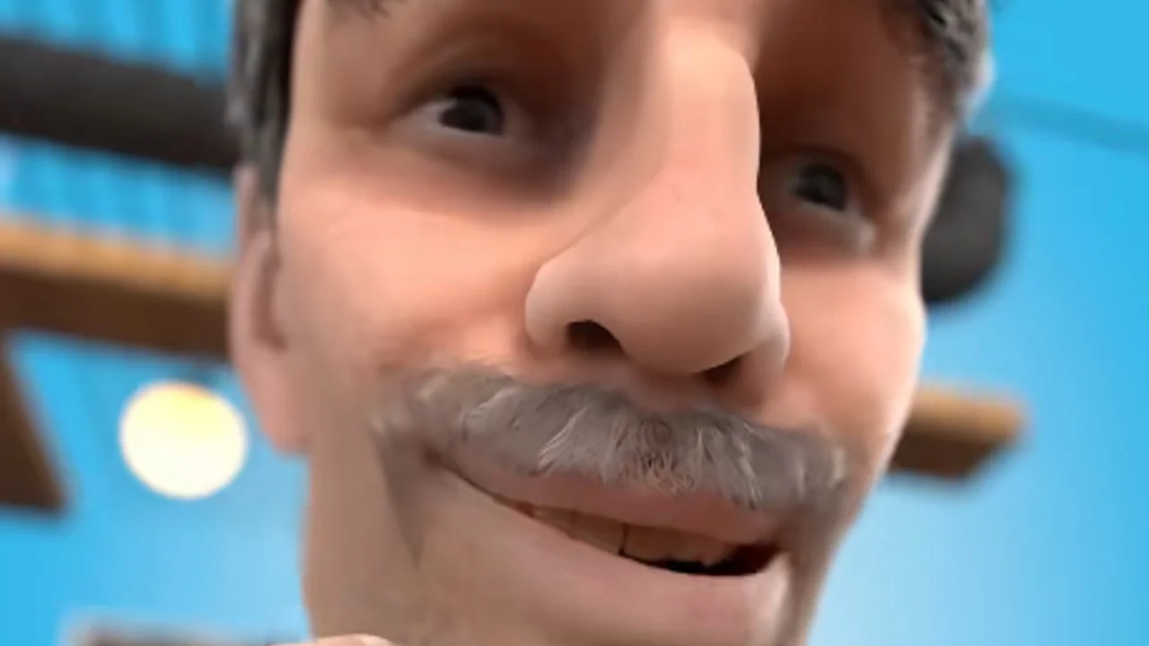 Cover image for the 'He Took a Bite of a Boneless Wing' meme, featuring the exaggerated, distorted close-up of the mustachioed man's face that became widely shared online.