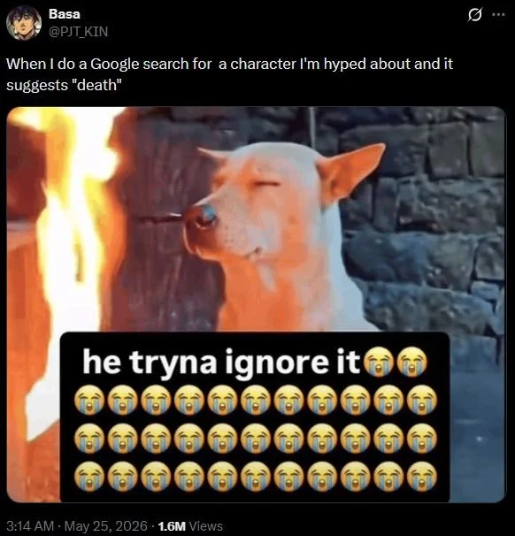 A Twitter user repurposes the meme to depict the experience of having a crush and trying to play it cool.