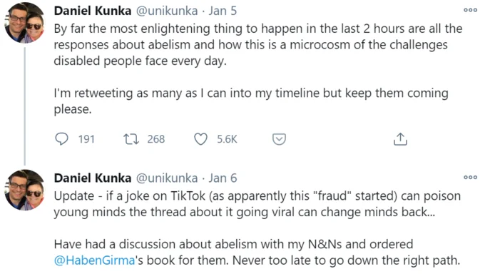 Kunka's conclusion about ableism sparked by Helen Keller Denial.