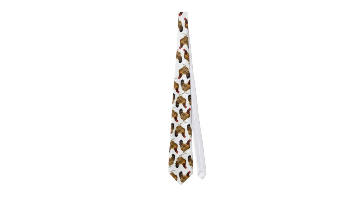 The classic 'hen-tie' visual pun — a necktie covered in hens — commonly used online as a safe-for-work euphemism for hentai.