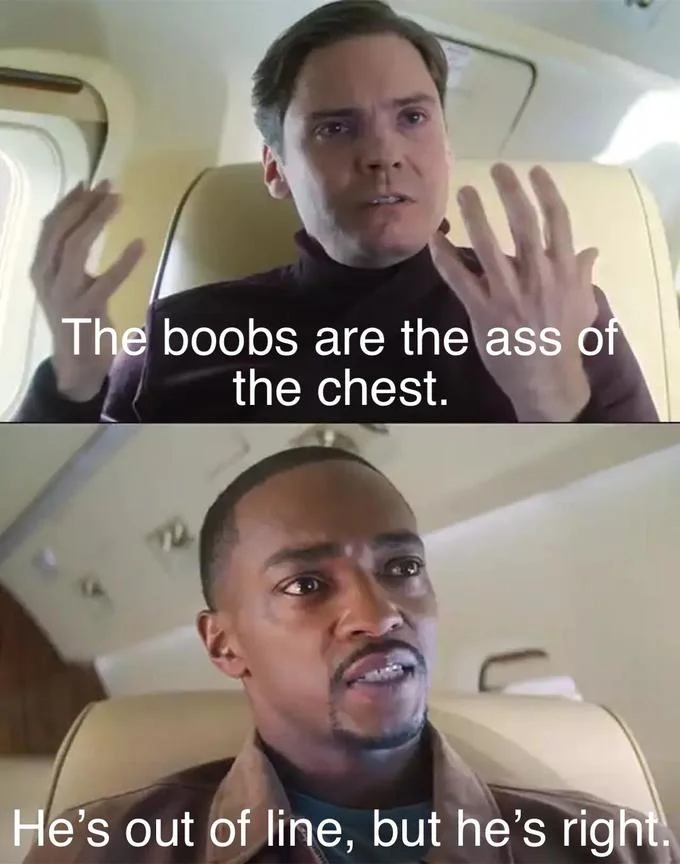 A crude-comedy variant of the meme with Zemo making an anatomical comparison.