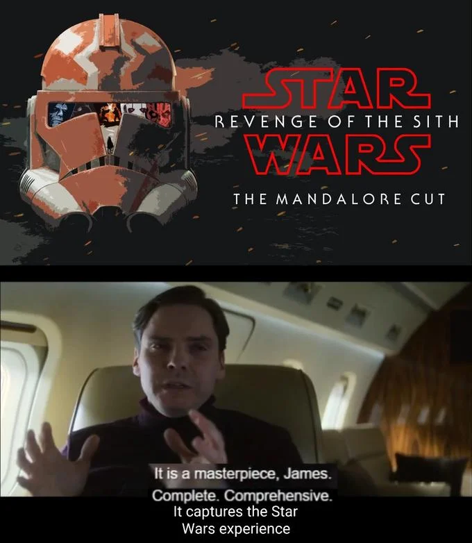 A Star Wars fandom variant using Zemo's 'masterpiece' line to praise 'The Mandalore Cut' fan edit.