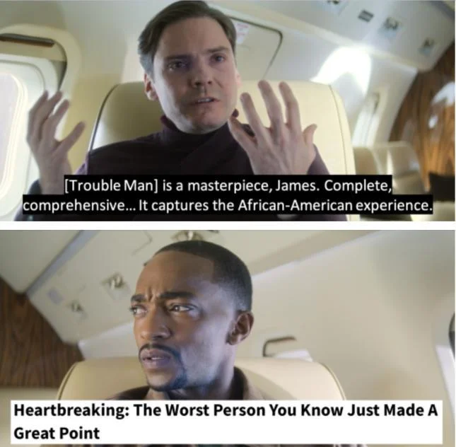 A crossover variant combining the Zemo/Sam Wilson exchange with the ClickHole 'Heartbreaking' headline format.