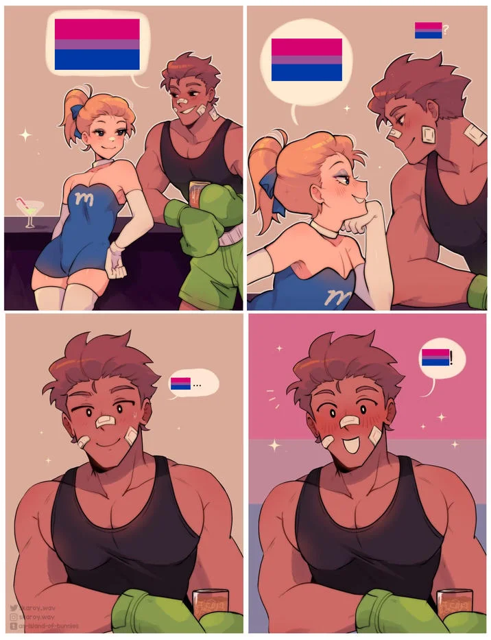 Minimalist remix using only pride flag symbols instead of dialogue.