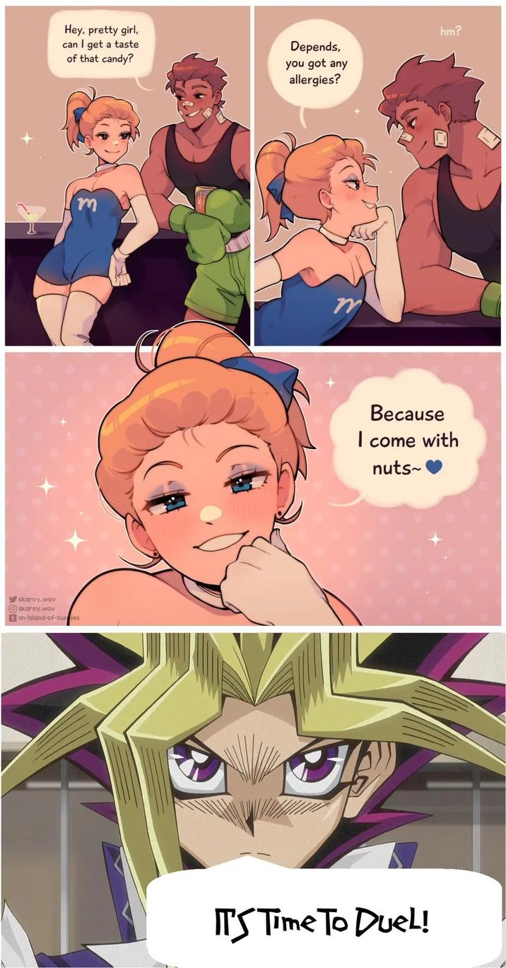 Yu-Gi-Oh crossover variant with duel punchline.