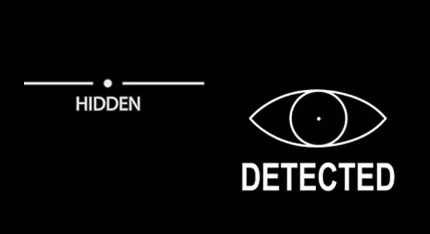 The original 'Hidden / Detected' icons taken from Skyrim's stealth indicator, used as the base template for the meme.
