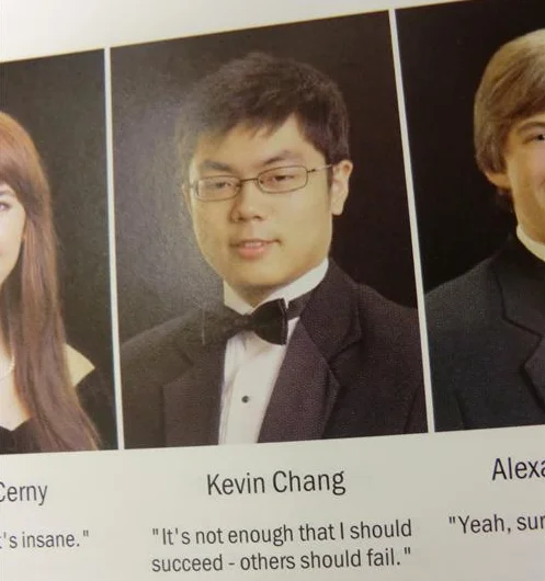 Kevin Chang's widely shared yearbook photo and senior quote, a classic example of the 'high school senior yearbook photos' meme format.