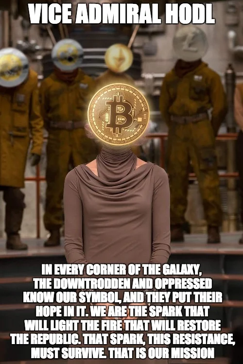 Vice Admiral HODL depicting defiant HODLing mission narrative.
