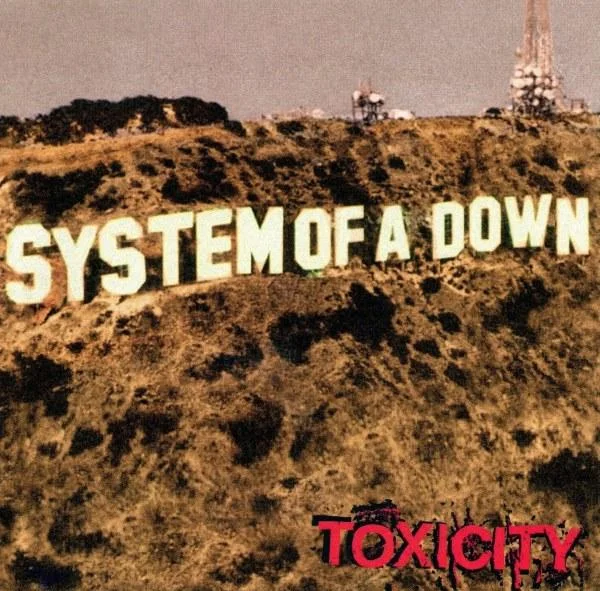 System of a Down's 2001 album 'Toxicity' features a Hollywood sign parody with the band's name replacing the original letters.