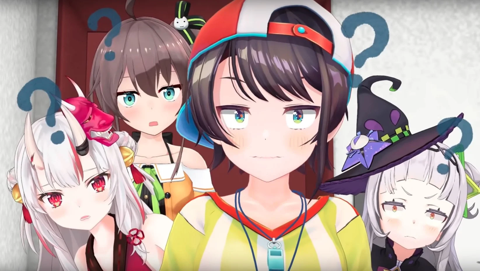 A promotional image featuring Hololive Production VTubers, the virtual idol talent agency that launched the meme.