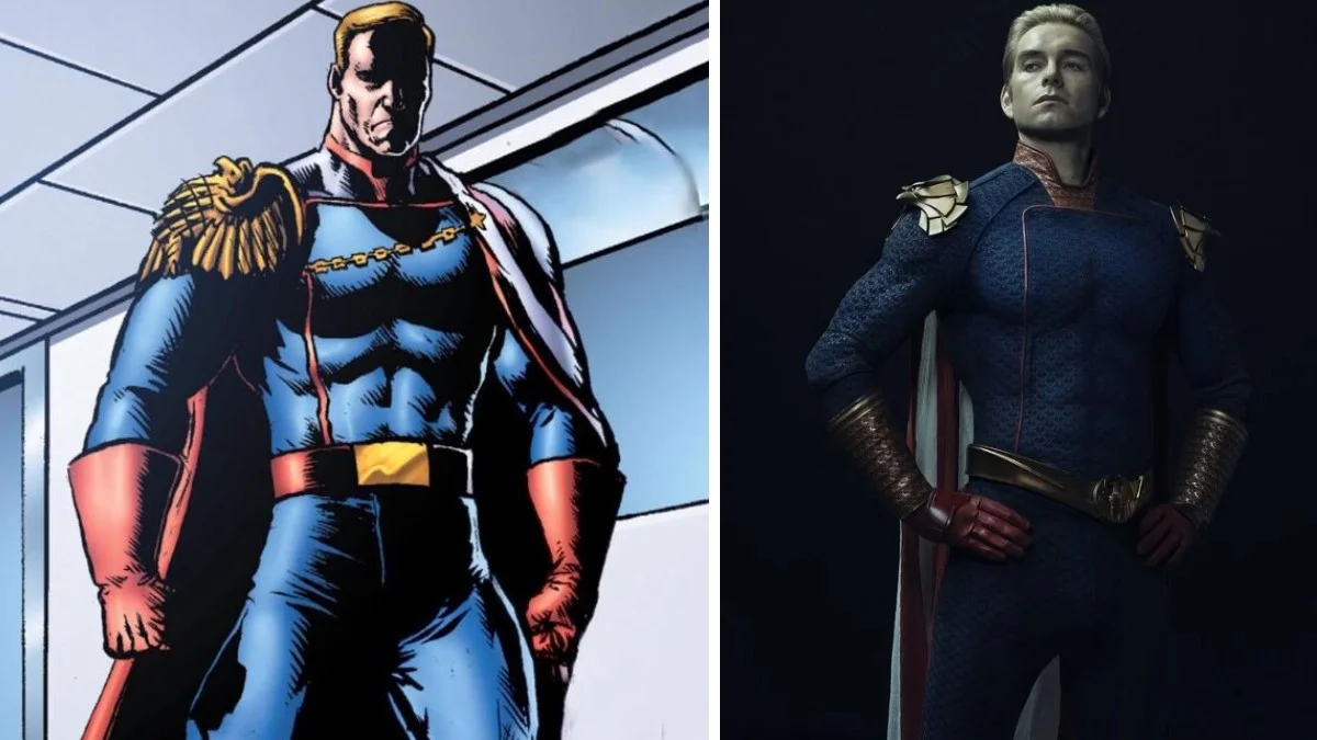 Superman and Homelander character design comparison.