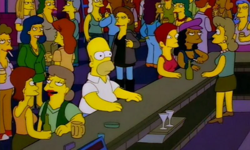 The original scene from The Simpsons that spawned the meme, showing Homer at a lesbian bar without realizing it.