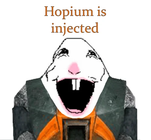 Character experiencing intoxicating effects of hopium injection.