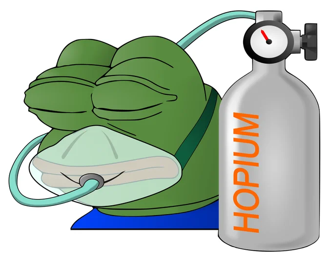 Iconic Pepe template representing hopium as inhalable substance.