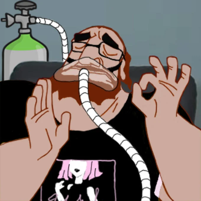 Simple Pepe template capturing endless hopium consumption concept.