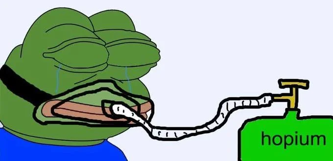 Pepe's mouth as tube suggesting insatiable hopium addiction.