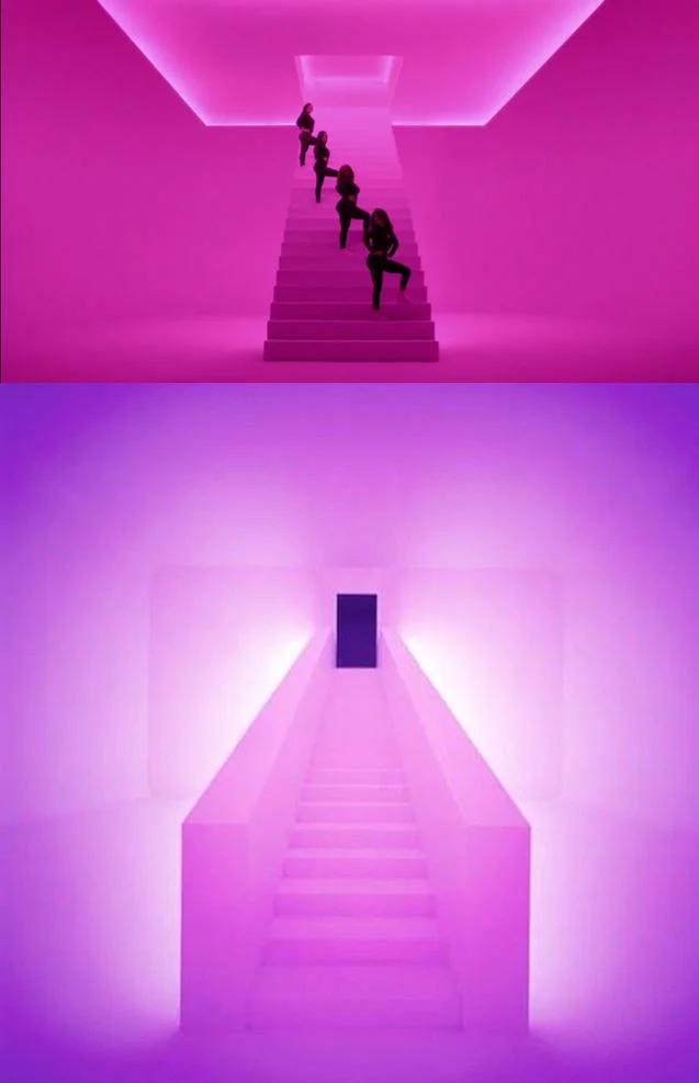 A comparison highlighting how the visual style of the Hotline Bling video was inspired by artist James Turrell's light installations.